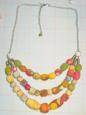 Ten Thousand Villages - Multi-Color Fabric Covered Beaded Necklace